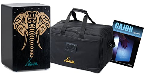 XDrum Design Series Cajon “Elephant” - Designer-Cajon mit Kunstdruck - Integrierter Bass Port - Korpus aus HPL - Snare-Effekt - inkl. Tasche und Cajon-Schule