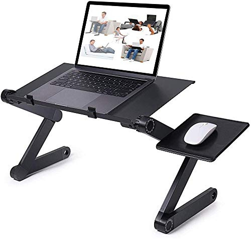 THINFAR Support pour Ordinateur Portable, Table de Lit Pliable,Support PC Portable Pliable et Ventilé,Tablette Ergonomique - 360 °Réglable Support, pour Ordinateur Portable Livre (Noir)