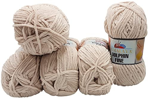 500 Gramm Ilkadim Export Dolphin fine Strickwolle, Babywolle, 5 x 100 Gramm Wolle Super Bulky (beige 80522)