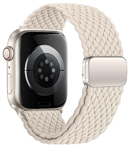 Geflochten Armband Kompatibel mit Apple Watch Armband 40mm 42mm 38mm 41mm für Damen Herren, Elastisch Nylon Armbänder mit Magnetisch für iWatch Ultra 2 SE Series 10 9 8 7 6 5 4 3 2 1