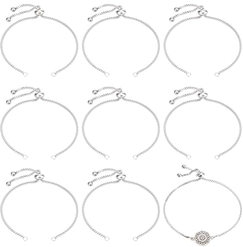 Beebeecraft 1 Box 10Pcs Slider Bracelet Link Chain 24cm/9.5in Stainless Steel Silver Adjustable Slider Extender Chains with Ball Ends for Jewellery Making DIY Findings