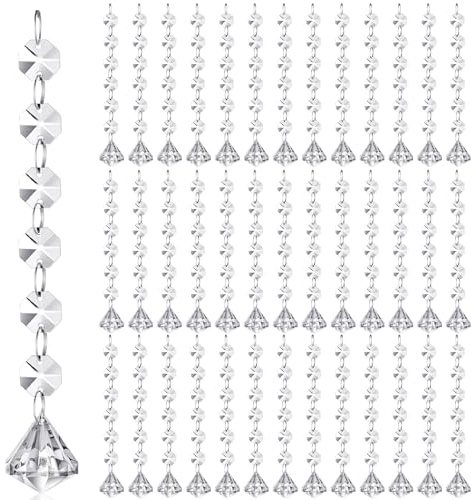 Nuenen 100 Pcs Acrylic Hanging Crystals for Centerpieces Chandelier Clear Crystal Garland Strands Ornament Acrylic Clear Beads Prisms Pendant for Christmas Tree Window Home Decoration(Diamond)