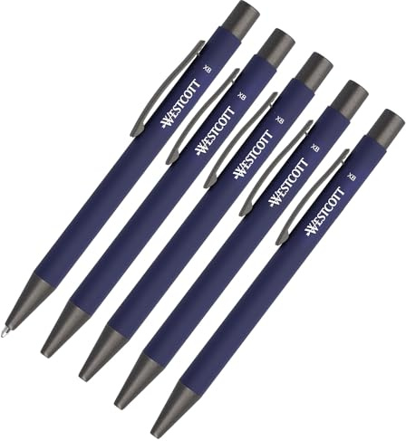 Westcott PRIMESOFT-XB Kugelschreiber 5 Stück | 5er Set Blaue Premium Kugelschreiber aus Aluminium | Dokumentenecht mit blauer Tinte | Strichstärke XB 1,4 mm | E-745005 00