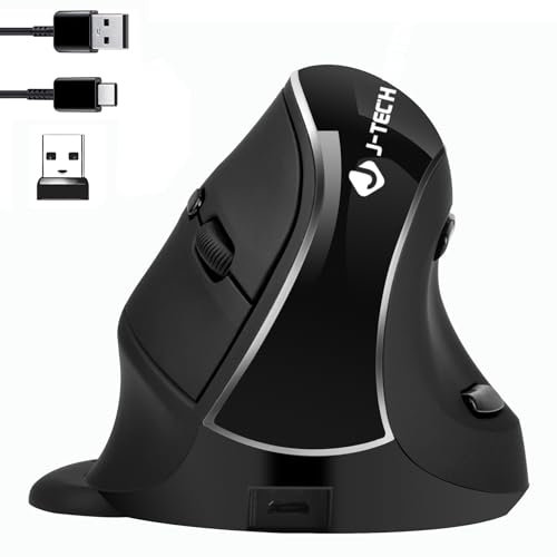 JTD Ratón inalámbrico ratón vertical ergonómico, recargable 2.4G RF y conexión Bluetooth 4.0 Wireless Optical Mouse 800/1200/1600/2400 DPI para manecillas pequeñas (v638-modo dual)