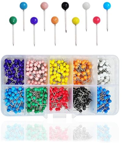 600 PCS Colored Push Pins Map Tacks, Colorful Round Push Pin, Map Tacks Marking Pins, Small Round Head Marking Pin (10 Colors)