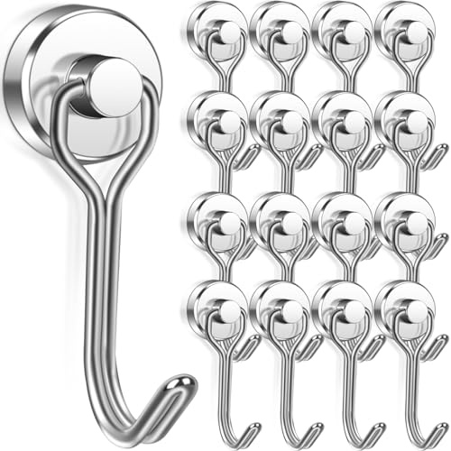Confezione da 16 ganci magnetici neri da 10KG+, ganci magnetici resistenti da 16MM per uso intensivo per crociere, forti magneti al neodimio con ganci per appendere, perfetti per frigorifero, cucina