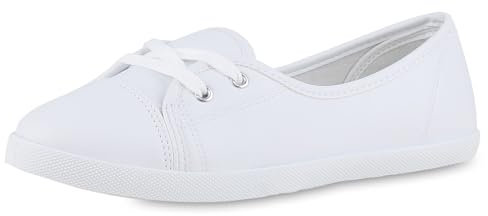 VAN HILL Damen Sportliche Ballerinas Flach Basic Bequem Schuhe 215867 Weiss 38