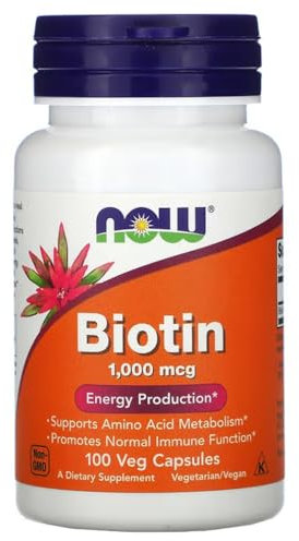 Now Foods - Biotin 1000mcg | Soutien pour la santé de la peau, des cheveux et des ongles - 100 capsules végétariennes