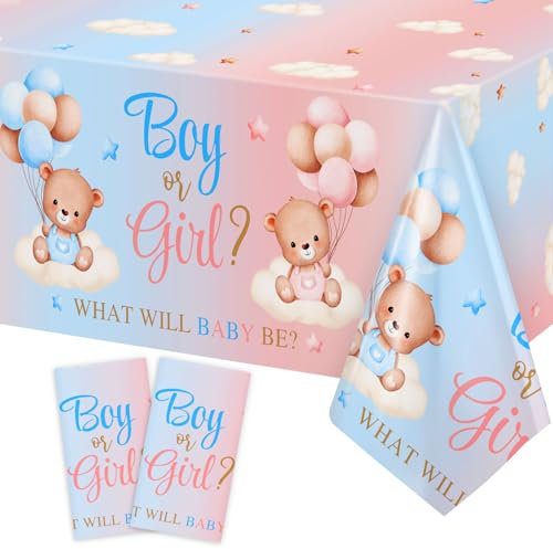 Heboland 2 Pezzi Orso Tovaglie Gender Reveal Decorations, Boy or Girl Gender Reveal Party Decorations Rosa Blu Teddy Bear Tovaglia Rettangolare Grande 137 x 274 cm