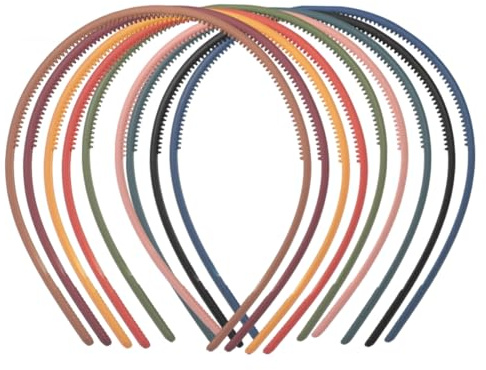FRCOLOR Fascia per Chioma Tinta Unita in Plastica, Set da 9 Pezzi Multicolore, Cerchietti Dentati Resistenti per Donne, Accessori Moda Versatili per Trucco e Cura del Viso Colore Casuale