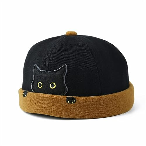 Chapeau De Propriétaire Tendance À Motif Chat Casquette Melon sans Visière pour Homme Et Femme Bonnets Décontractés Style Marin pour Enfant(Black,54)