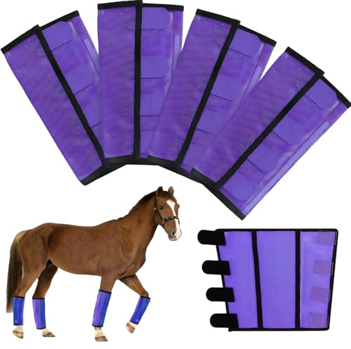 KUEIOX Mesh Horse Fly Boots Set of 4，Adjustable and Universal Loose Fitting & Non-Slip Horse Fly Leggings for Horses,Reduce Stressful Stomping (Purple)