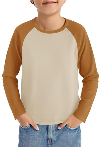 Haloumoning pojkar långärmad t-shirt barn rund hals färgblock långärmad tröja sport fritid toppar casual basic raglan skjorta 5–14 år, kaki, 7-8 år