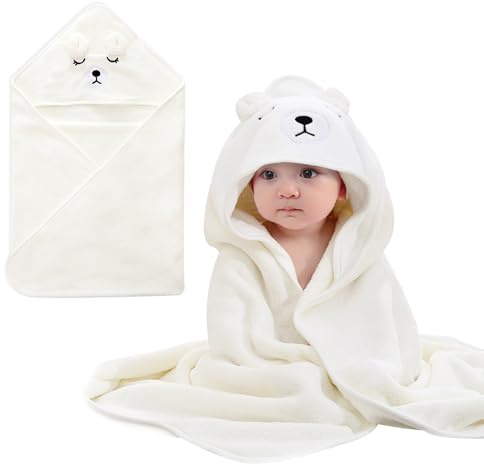 YJSDDNTY Toalla de baño con Capucha para bebé, 80 x 80 cm Cubierta para Toallas para bebés, Salida de Toallas de baño para bebés con diseño Animal- Oso Blanco