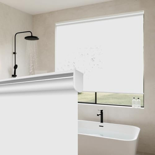 Chefru Kitchen Bathroom Waterproof Window Shades, Cordless 100% Blackout Waterproof and Oilproof Resistent, Provide Privacy and Easy Care White Window Blinds