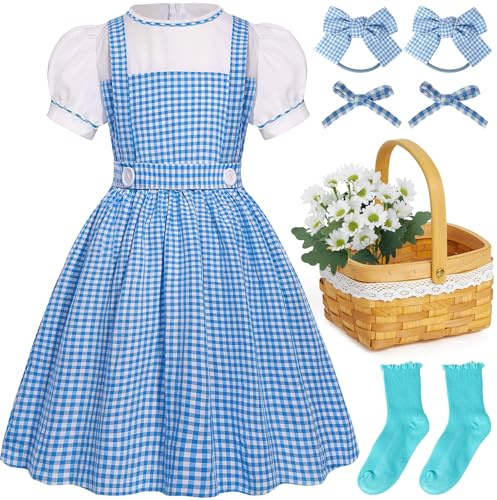 Mishopy Girls Blue Plaid Costume Kids Dress Up Outfits Halloween Cosplay Role Play Birthday Gifts (140)