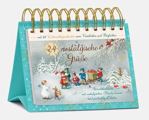 Tisch-Adventskalender 24 nostalgische Grüße: Postkartenkalender zum Aufstellen