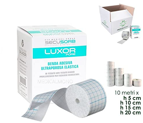 MEDICALMONO Cerotto Adesivo LUXOR Pore ultraporosa Elastica per Fissaggio Medicazioni in TNT - 10 MT x 5/10/15/20 CM (10, mt 10 x 5 cm)
