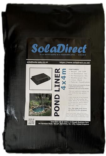 Pond Liner 4 x 4 m - 200 GSM Flexible Tear-Resistant UV-Resistant Garden Fish Pond Liner for Water Features, Koi, Ponds, Fountains, Landscaping - Durable Long Lasting Heavy Duty Waterproof Sheet