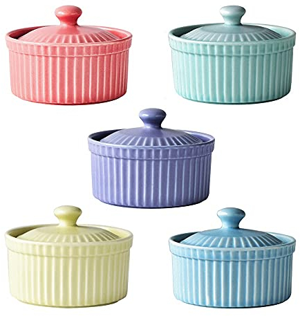 Meltset - Pirottini da 155,9 g con coperchio, adatti al forno, in ceramica, per soufflé, crème brûlée, lava, dessert gelati, snack (set da 5)