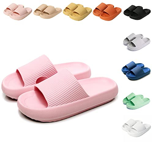 Sumvov Claquettes Femme Chausson Homme Confortables Pantoufles Semelle Épaisse EVA Cloud Slippers Séchage Rapide Claquette Douche Antidérapant Chaussons de bain/de plage(Rose,36/37 EU)