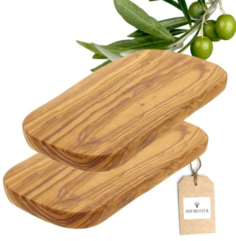 HOFMEISTER® Tabla de cortar de madera de olivo para desayunar, 2 tablas de cortar, tabla con vetas llamativas, de oliva, tabla de madera resistente, 30 x 15 x 1,5 cm (2 unidades)