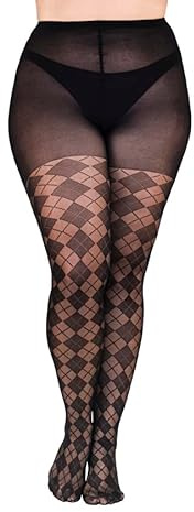 Gi&Gi Women's Polka Dot Sheer Tights, Black with Pattern, Nylon, Sparkly Knit, 40 Denier, Full Length (UK, Alpha, XXL, 3XL, Plus, Regular, black diamonds)