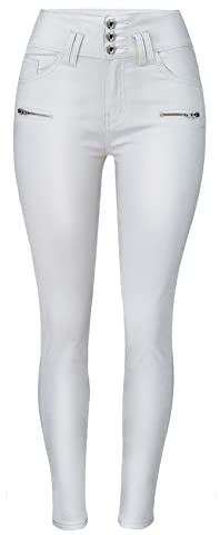 Dninmim Pantalones de poliuretano de cintura alta para mujer, color sólido, color blanco, sexy, ajustados, elásticos, ajustados, pantalones de lápiz, blanco, S