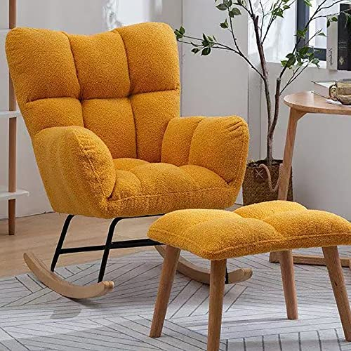 Bequemer Schaukelstuhl für Kinderzimmer – Gemütlicher Sessel mit Plüschkissen und Holzbeinen zum Entspannen im Kinderzimmer, Wohnzimmer oder Schlafzimmer (inkl. Hocker)