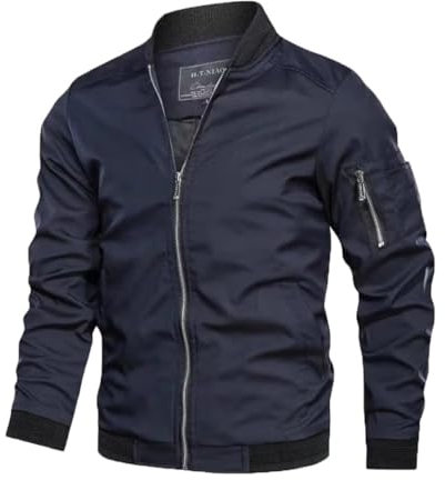 Herren Leichte-Dünne Bomberjacke-Klassische Stehkragen Jacke Outdoor Sportjacke Reißverschluss Freizeit Lässige Winddichte Fliegerjacke Frühling Sommer Herbst Blouson Übergangsjacke Blau XL