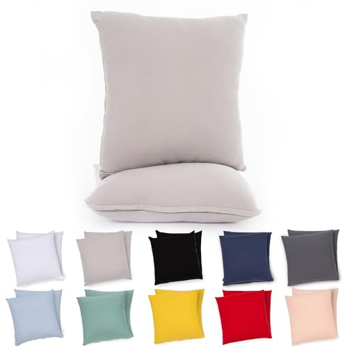 Lotusein Kissenbezug 60x60 cm (2er Set) - Grau - 100% Jersey Baumwolle 175 g/qm Kissenbezüge - Kissenhülle für Kissen mit Reißverschluss - Oeko-Tex Zertifiziert