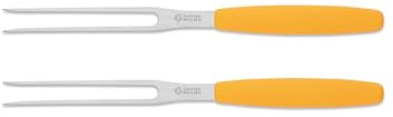 Giesser Messer - Made in Germany - Wurstgabel, Klinge 13 cm, rutschfest, Fleischgabel spülmaschinenfest, rostfrei, stabil, perfekt zum servieren (Gelb - 2er Set)