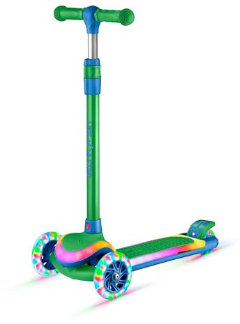 3-Wheel Kids Scooter with Multi-Color Lights on Deck & Wheels β 5-Height Adjustable Handlebar, Wide Anti-Slip Deck, Child Safety Certified, Boys & Girls Ages 3+ Supports Up to 150 lbs
