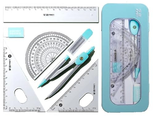 Ceeyoll Compas,Dessin De la Géométrie du Jeu de Boussoles,Rapporteur Et Compas professionnel,Kit dApprentissage Complet,Équerre avec compas, gomme et mines pour les maths et lenseignement à domicile.