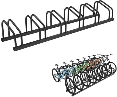 HENGMEI Cykelställ för 6 cyklar stål flera stativ hjulavstånd för 30–65 mm däckbredd strykparkering, cykelparker, golv, väggmontering, cykelhållare, svart