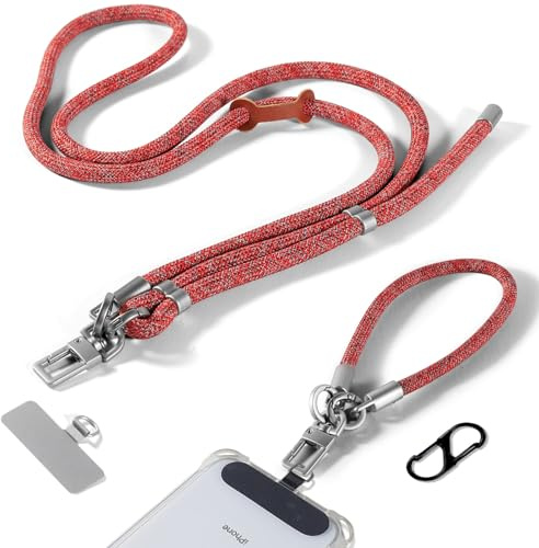 kedelux Phone Lanyard & Wrist Strap, Adjustable Anti Theft Phone Strap Crossbody, Universal Sturdy SmartPhone Neck Rope for Women Men, Red