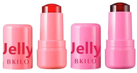 2 Pcs Jelly Blush, Jelly Blush Stick Lip & Cheek Stain, Long-Lasting Multi jelly blushs poppy pink for Blushs, Lip Gloss & Eyeshadow Makeup, Hydrating, Vegan & Cruelty-Free