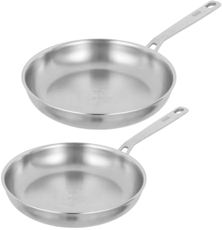 Kuhn Rikon Frying Pan, Set of 2-24cm & 28cm, 5-Ply Uncoated Stainless Steel & Aluminium, Oven & Dishwasher Safe Multi-Ply Pan with Welded Stay-Cool Handle, Induction Safe Pan - Culinary Fiveply