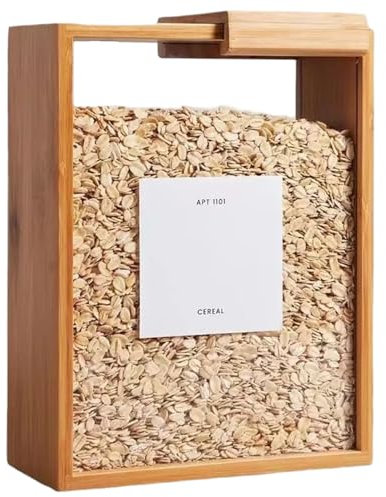 Distributore di riso, distributore di alimenti in legno trasparente da 9x7x3 pollici con coperchio scivolare per cereali, grano, pasta, conservazione delle polveri e distribuzione in cucina.