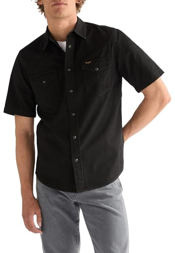 Wrangler Mens Western Shirt, Rinse Black, XL UK