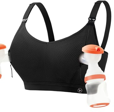 HOFISH Hands Free Zip Pumping Bra, High Support Seamless 2-in-1 Nursing & Pumping Bra