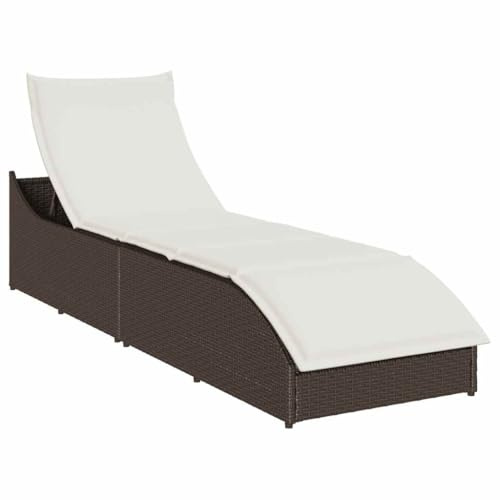 Qnhdfrt Sdraio pieghevole in rattan PE con schienale regolabile e spazio di archiviazione, lettino da giardino pieghevole per spiaggia, balcone e campeggio, marrone con cuscino bianco crema