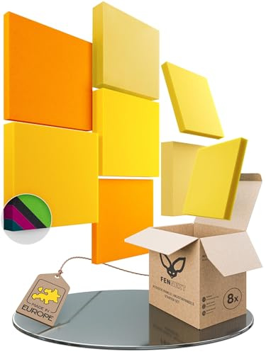 FENNEXT® Schallabsorber Akustikpaneele [8 Stk.] für spürbar reduzierte Geräusche I Modernes Akustikbild aus Quadrat Akustikplatten I Unbedenkliche Wand Paneele hergestellt in der EU I 3D Panels