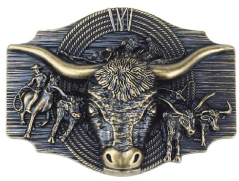Fachoice Longhorn-Stierkopf-Gürtelschnalle für Männer Bullenreiter-Cowboy-Gürtelschnalle Stammes-Rinder Schmuck fur Herren (Bronze)