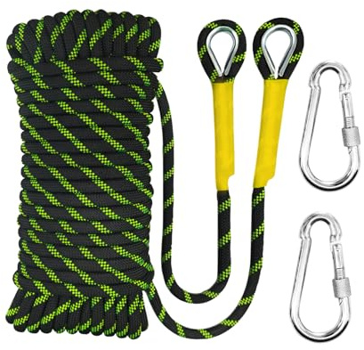 Klätterrep med 2 nycklar (Fluorescenterande svart, 8mm – 30 m)