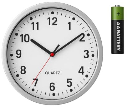 EcoWise 9 Wall Clock, Silent Non-Ticking Modern Quartz Wall Clocks | Battery Operated | Easy to Read Numbers | Round Clock for Living Room, Office, School, Bedroom | Wall Clocks with Battery Included