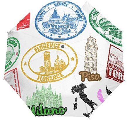 MONTOJ Italienischer Reisestempel, 3-Fach faltbar, Sonnenschirm mit UV-Schutz und automatischer Öffnung.