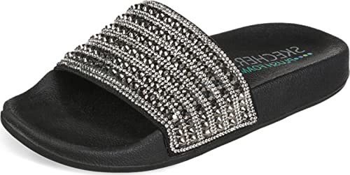 Skechers Damen Pantoletten/Badeschuhe POP UPS Rockers Glam Schwarz/Silber, Schuhgröße:EUR 36
