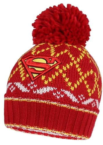Superman Mütze mit Pompon für Winter, rot-gelb 7-13 Jahre