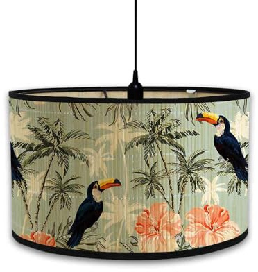 FANSU Round Drum Light Shade for Table Lamp, Modern Pattern Pendant Lampshades Easy Fit for Living Rooms, Bedroom, Hallways, Reading Room (Hibiscus,30x20cm)